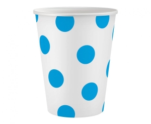 Kubeczki papierowe białe Groszki błękitne 250 ml 6 szt