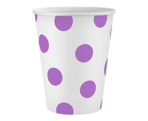 Kubeczki papierowe białe Groszki lawendowe 250 ml 6 szt