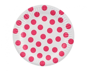 Talerzyki papierowe białe Groszki magenta 18 cm 6 szt