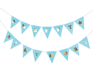 Girlanda papierowa Happy Birthday - Baby Boy jasnoniebieska 300 cm