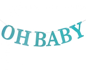 Girlanda papierowa brokatowa Oh Baby jasnoniebieska DIY 300 cm