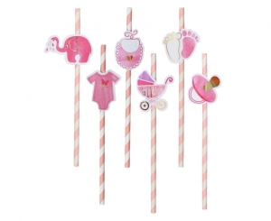 Słomki papierowe Baby Girl jasnoróżowe 20 cm 8 szt