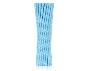 Słomki papierowe błękitne w białe groszki 19 cm 250 szt