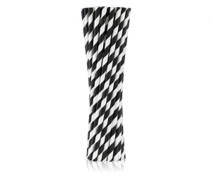 Słomki papierowe czarne paski 19 cm 250 szt