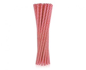 Słomki papierowe czerwone szlaczki 19 cm 24 szt