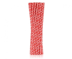 Słomki papierowe czerwone w białe groszki 19 cm 250 szt
