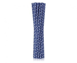Słomki papierowe granatowe w białe groszki 19 cm 40 szt