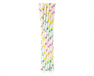 Słomki papierowe kolorowe groszki 19 cm 12 szt