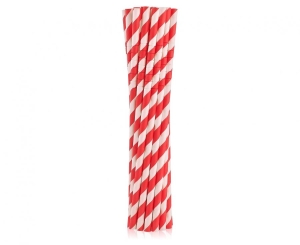 Słomki papierowe łamane czerwone paski 20 cm 12 szt