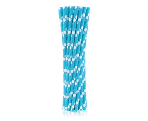 Słomki papierowe błękitne w białe groszki 19 cm 24 szt