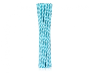 Słomki papierowe jasnoniebieskie szlaczki 19 cm 40 szt