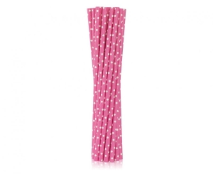 Słomki papierowe różowe w białe groszki 19 cm 12 szt
