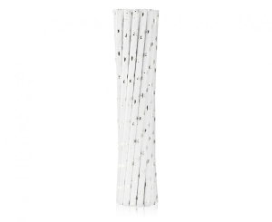 Słomki papierowe srebrne gwiazdki 19 cm 12 szt