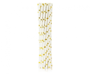 Słomki papierowe złote gwiazdki 19 cm 12 szt