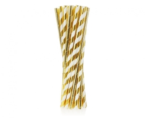 Słomki papierowe złote miks dwóch wzorów 19 cm 24 szt