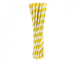 Słomki papierowe żółte paski 19 cm 40 szt