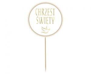 Dekoracja papierowa na tort Chrzest Święty - gołąbek 14 cm