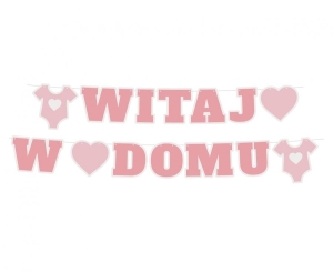 Girlanda papierowa Witaj w domu różowa 280 cm