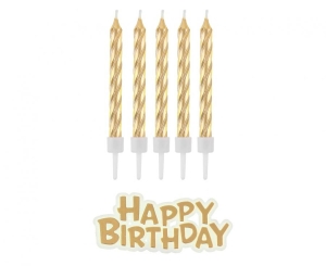 Świeczki urodzinowe Happy Birthday złote 16 szt