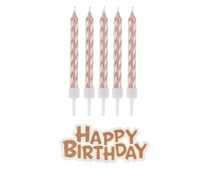 Świeczki urodzinowe Happy Birthday różowo-złote 16 szt