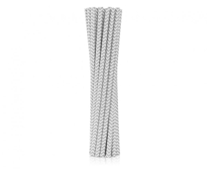 Słomki papierowe srebrne szlaczki 19 cm 12 szt