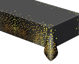Obrus foliowy złote groszki czarny 137 cm x 183 cm