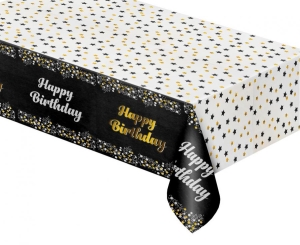 Obrus foliowy Happy Birthday czarny 137 cm x 183 cm