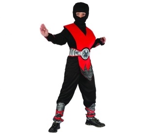 Strój Czerwony Ninja (koszula kaptur spodnie ochraniacz pas ochraniacze na ręce i nogi) rozm. 110/120 cm