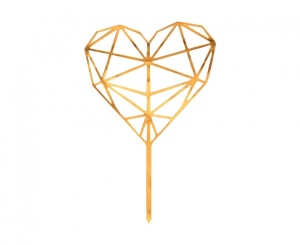 Dekoracja akrylowa na tort Diamond Heart złota 16 cm x 10 cm