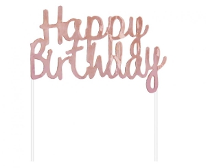 Dekoracja papierowa Happy Birthday różowo-złota 11 cm x 14 cm