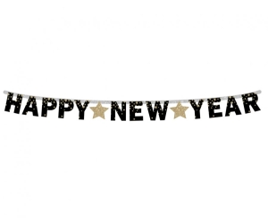 Girlanda papierowa Happy New Year - Złote gwiazdki 180 cm