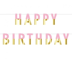 Girlanda papierowa (zrób to sam) Happy Birthday różowo-złota dł. 160 cm