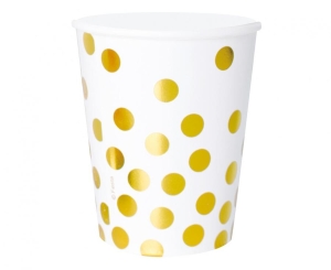 Kubeczki papierowe białe Groszki złote 250 ml 6 szt