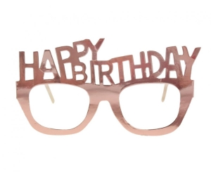 Okulary papierowe Happy Birthday różowo-złote 4 szt