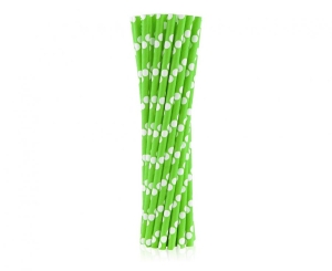 Słomki papierowe pistacjowe w białe groszki 19 cm 24 szt