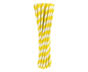 Słomki papierowe żółte paski 19 cm 24 szt