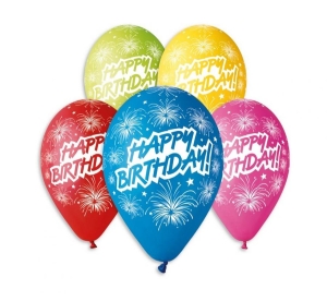 Balony Happy Birthday (fajerwerki) 12 cali 5 szt