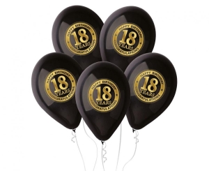 Balony 18 years czarne 12 cali 5 szt