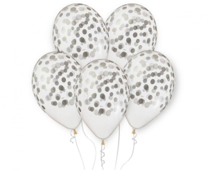 Balony Konfetti srebrne transparentne 13 cali 5 szt