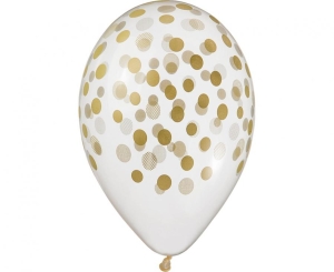 Balony Konfetti złote transparentne 13 cali 5 szt