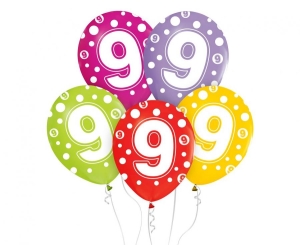 Balony z cyframi: 9 12 cali 5 szt