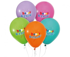 Balony Happy Birthday (pastelowe kolory) 12 cali 5 szt