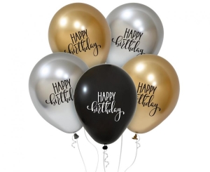 Balony Happy Birtday (platynowe kolory) 12 cali 5 szt