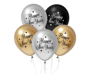 Balony Happy New Year 12 cali 5 szt