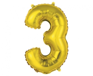 Balon foliowy cyfra 3 złota 35 cm