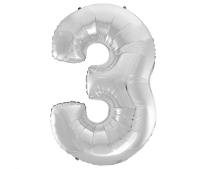 Balon foliowy cyfra 3 srebrna 92 cm
