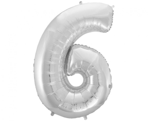 Balon foliowy cyfra 6 srebrna 92 cm