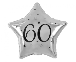 Balon foliowy 60 gwiazda srebrna nadruk czarny 19 cali