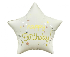 Balon foliowy Happy Birthday gwiazda matowa biała 18 cali