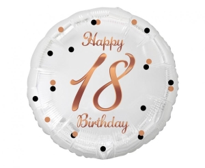 Balon foliowy Happy 18 Birthday biały nadruk różowo-złoty 18 cali